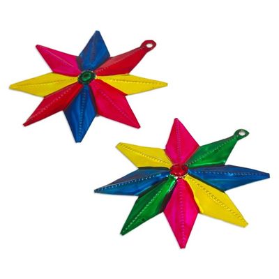 Alternate image for Mexican Artisan Crafted Tin Star Ornaments set of 6 Guiding Stars
