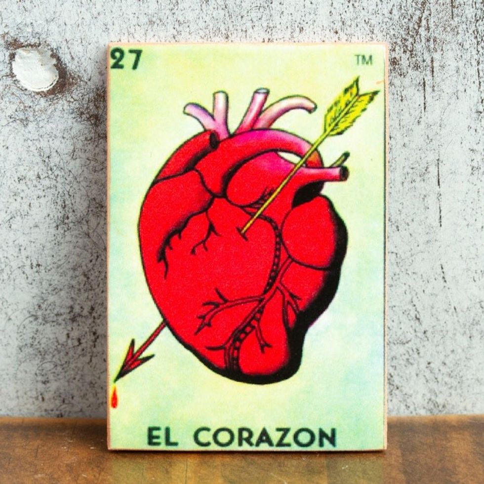 Mexican Wood Magnet with Red Heart Decoupage 'Folk Heart'