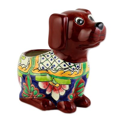 Alternate image for Talavera Style Dog-Themed Ceramic Planter from Mexico Talavera Dog