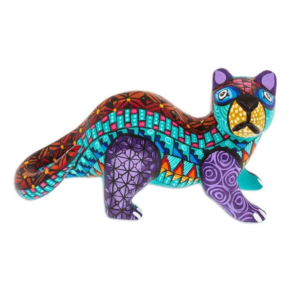 Alternate image for Mint Copal Wood Alebrije Otter Figurine Painted by Hand The Water Spirit in Mint
