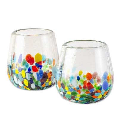 Alternate image for Artisan Handblown Stemless Wine Glasses Pair Confetti Festival
