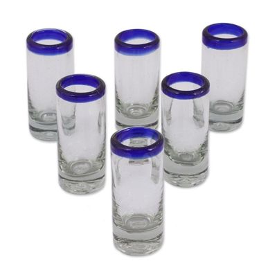 Alternate image for Handblown Recycled Glass Blue Rim Shot Glasses set of 6 Cobalt Classics