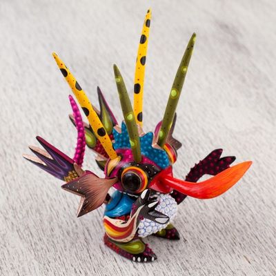 Alternate image for Wood Alebrije Sculpture of a Colorful Alien from Mexico Energetic Martian