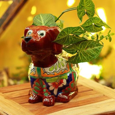 Alternate image for Talavera Style Dog-Themed Ceramic Planter from Mexico Talavera Dog