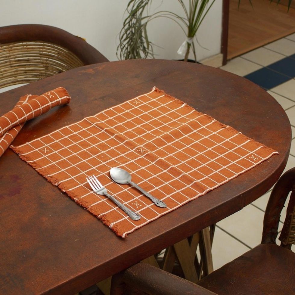 Burnt Orange 100 Cotton Handwoven Placemats Set of 4 'Chiapas Spice'