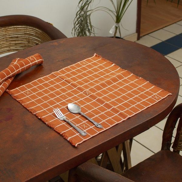 Alternate image for Burnt Orange 100 Cotton Handwoven Placemats Set of 4 Chiapas Spice