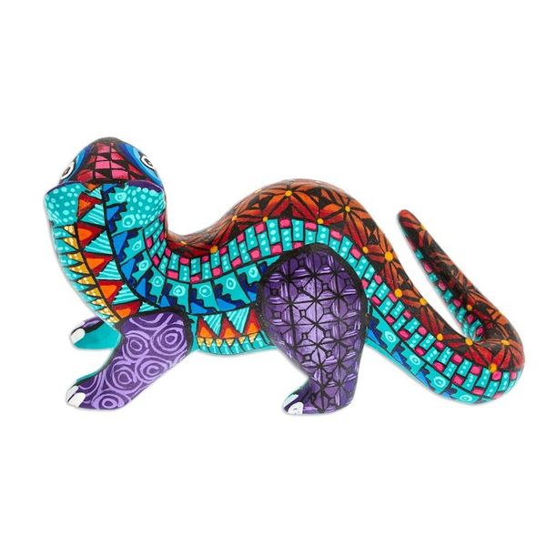 Alternate image for Mint Copal Wood Alebrije Otter Figurine Painted by Hand The Water Spirit in Mint