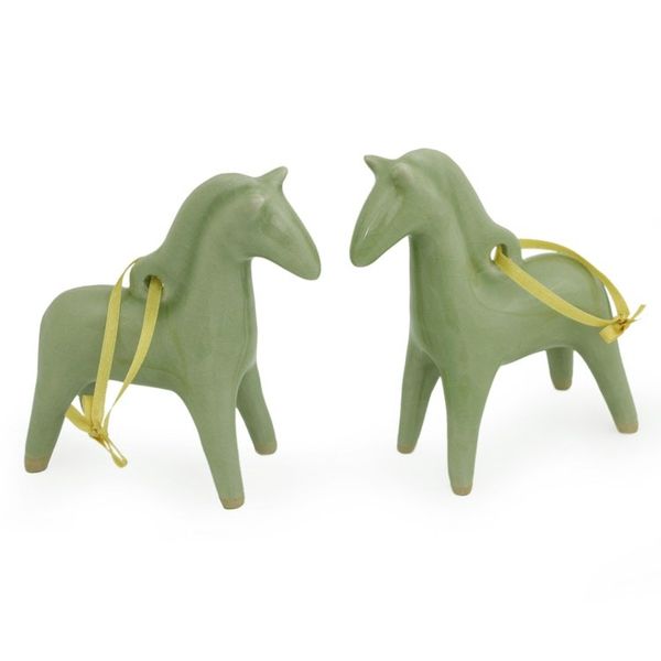 Alternate image for Unique Celadon Ceramic Christmas Ornaments Pair A Season for Horses