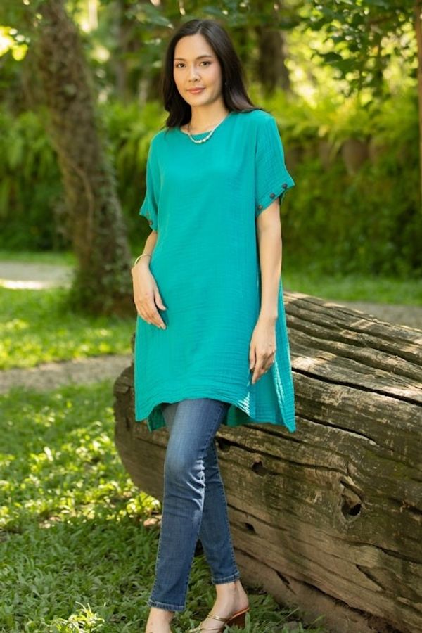 Alternate image for Artisan Crafted Double Gauze Tunic Out of Office in Sea Green