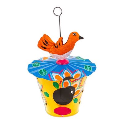 Alternate image for Handcrafted Floral Tin Birdhouse and Feeder with Orange Bird Dawn Chants