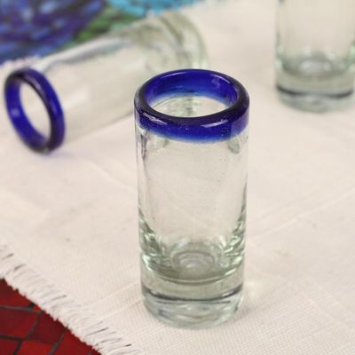 Alternate image for Handblown Recycled Glass Blue Rim Shot Glasses set of 6 Cobalt Classics