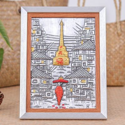 Alternate image for Wall Tabletop Aluminum Relief Panel of Buddhist Monk Temple Thai Morning