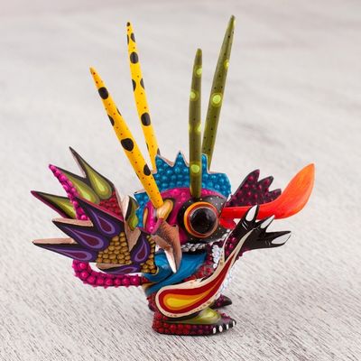 Alternate image for Wood Alebrije Sculpture of a Colorful Alien from Mexico Energetic Martian