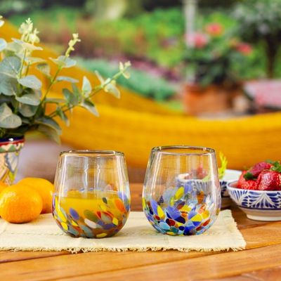 Alternate image for Artisan Handblown Stemless Wine Glasses Pair Confetti Festival