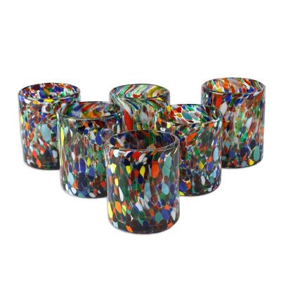 Alternate image for Hand Blown Rocks Glasses with Multicolored Dots Set of 6 Mod Spots