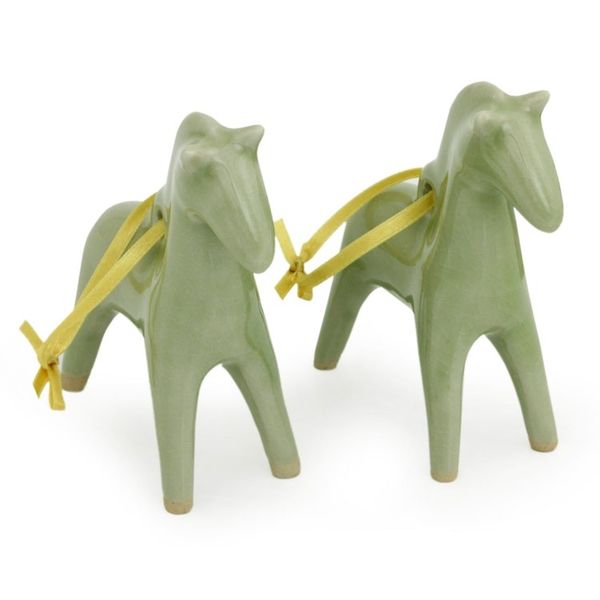 Alternate image for Unique Celadon Ceramic Christmas Ornaments Pair A Season for Horses