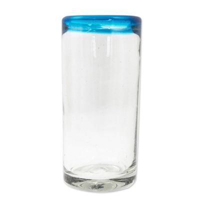 Alternate image for Set of 6 Aqua Rim Hand Blown Clear 11 oz High Ball Glasses Aquamarine Kiss