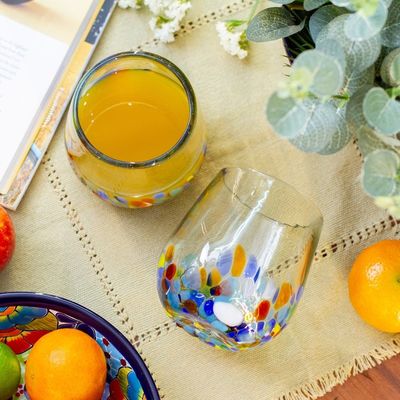 Alternate image for Artisan Handblown Stemless Wine Glasses Pair Confetti Festival