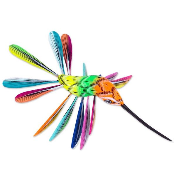 Alternate image for Hand-Painted Orange Copal Wood Alebrije Bird Ornament Eden Plumage