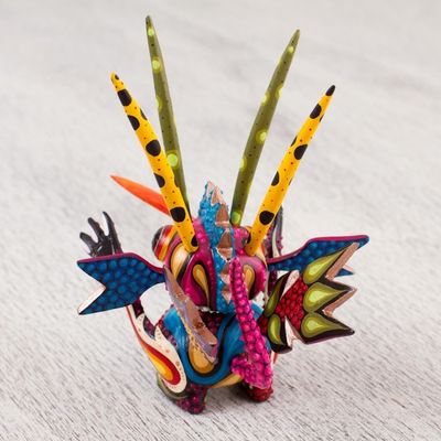 Alternate image for Wood Alebrije Sculpture of a Colorful Alien from Mexico Energetic Martian