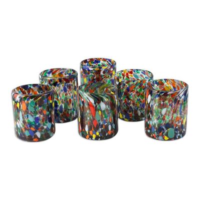 Alternate image for Hand Blown Rocks Glasses with Multicolored Dots Set of 6 Mod Spots