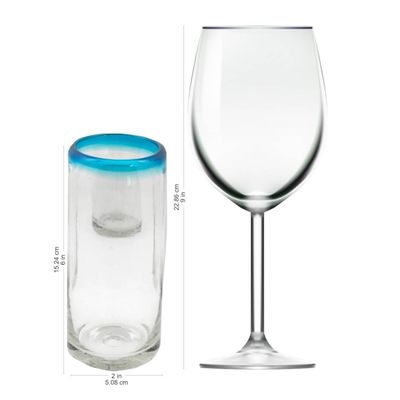 Alternate image for Set of 6 Aqua Rim Hand Blown Clear 11 oz High Ball Glasses Aquamarine Kiss