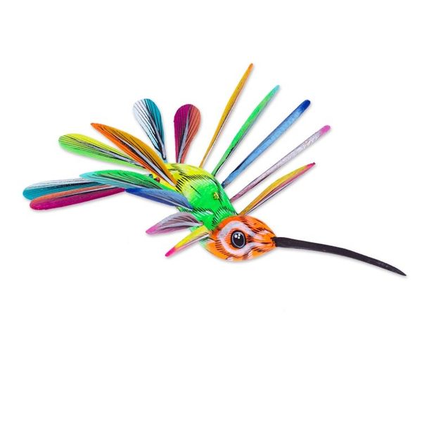 Alternate image for Hand-Painted Orange Copal Wood Alebrije Bird Ornament Eden Plumage