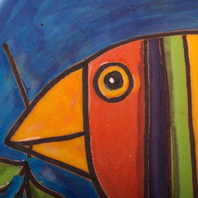 Alternate image for Handmade Ceramic Wall Art of a Striped Bird from Mexico Striped Bird