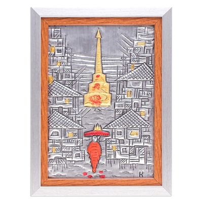 Alternate image for Wall Tabletop Aluminum Relief Panel of Buddhist Monk Temple Thai Morning