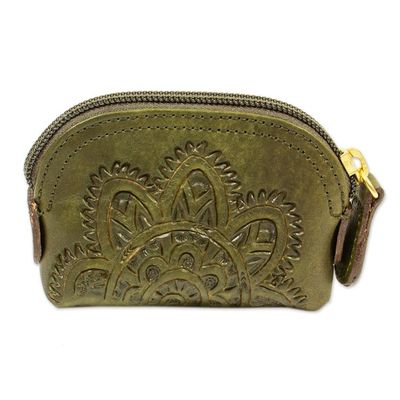Alternate image for Olive Green Zippered Leather Coin Purse from Mexico Olive Coin Keeper