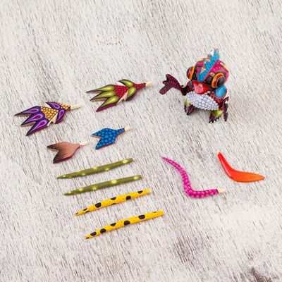 Alternate image for Wood Alebrije Sculpture of a Colorful Alien from Mexico Energetic Martian