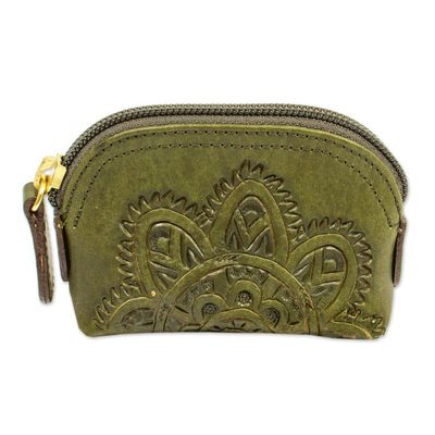 Alternate image for Olive Green Zippered Leather Coin Purse from Mexico Olive Coin Keeper