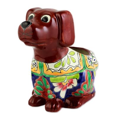 Alternate image for Talavera Style Dog-Themed Ceramic Planter from Mexico Talavera Dog