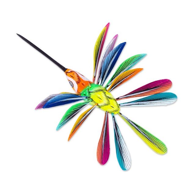 Alternate image for Hand-Painted Orange Copal Wood Alebrije Bird Ornament Eden Plumage