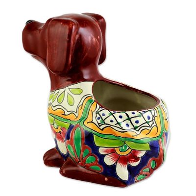 Alternate image for Talavera Style Dog-Themed Ceramic Planter from Mexico Talavera Dog