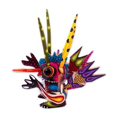 Alternate image for Wood Alebrije Sculpture of a Colorful Alien from Mexico Energetic Martian