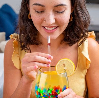 Alternate image for Artisan Handblown Stemless Wine Glasses Pair Confetti Festival