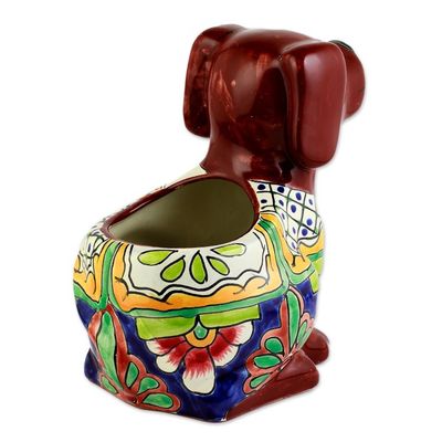 Alternate image for Talavera Style Dog-Themed Ceramic Planter from Mexico Talavera Dog