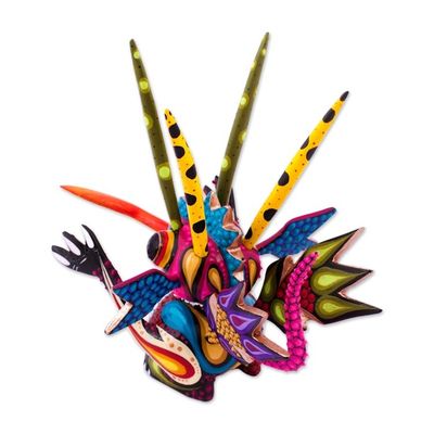 Alternate image for Wood Alebrije Sculpture of a Colorful Alien from Mexico Energetic Martian
