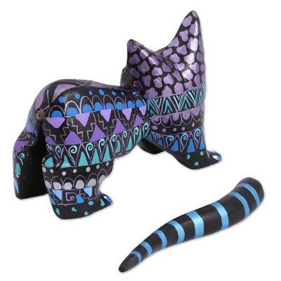 Alternate image for Hand-Painted Wood Alebrije Cat Figurine from Mexico Nocturnal Cat