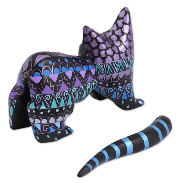 Alternate image for Hand-Painted Wood Alebrije Cat Figurine from Mexico Nocturnal Cat