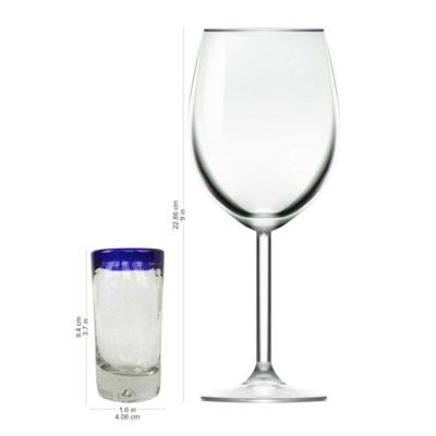 Alternate image for Handblown Recycled Glass Blue Rim Shot Glasses set of 6 Cobalt Classics