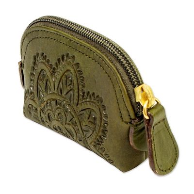 Alternate image for Olive Green Zippered Leather Coin Purse from Mexico Olive Coin Keeper