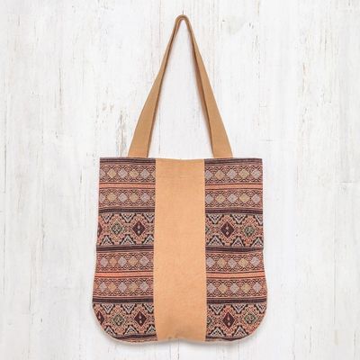 Alternate image for Geometric Cotton Shoulder Bag in Caramel from Thailand Lanna Caramel