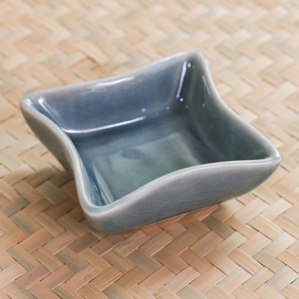 Small Blue Square Ceramic Bowl 'Thai Kitchen in Blue'