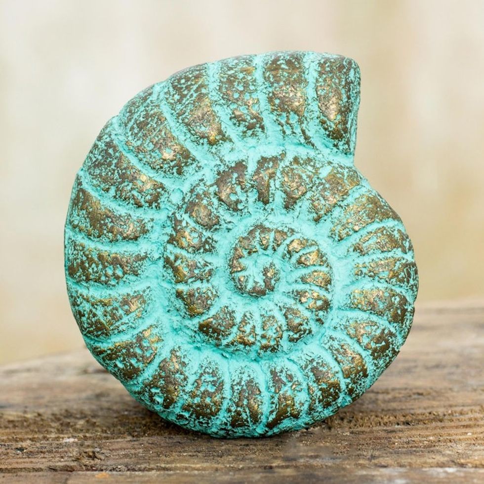 Seashell Wall Art Sculpture Handmade with Recycled Paper 'Fossilized Nautilus'