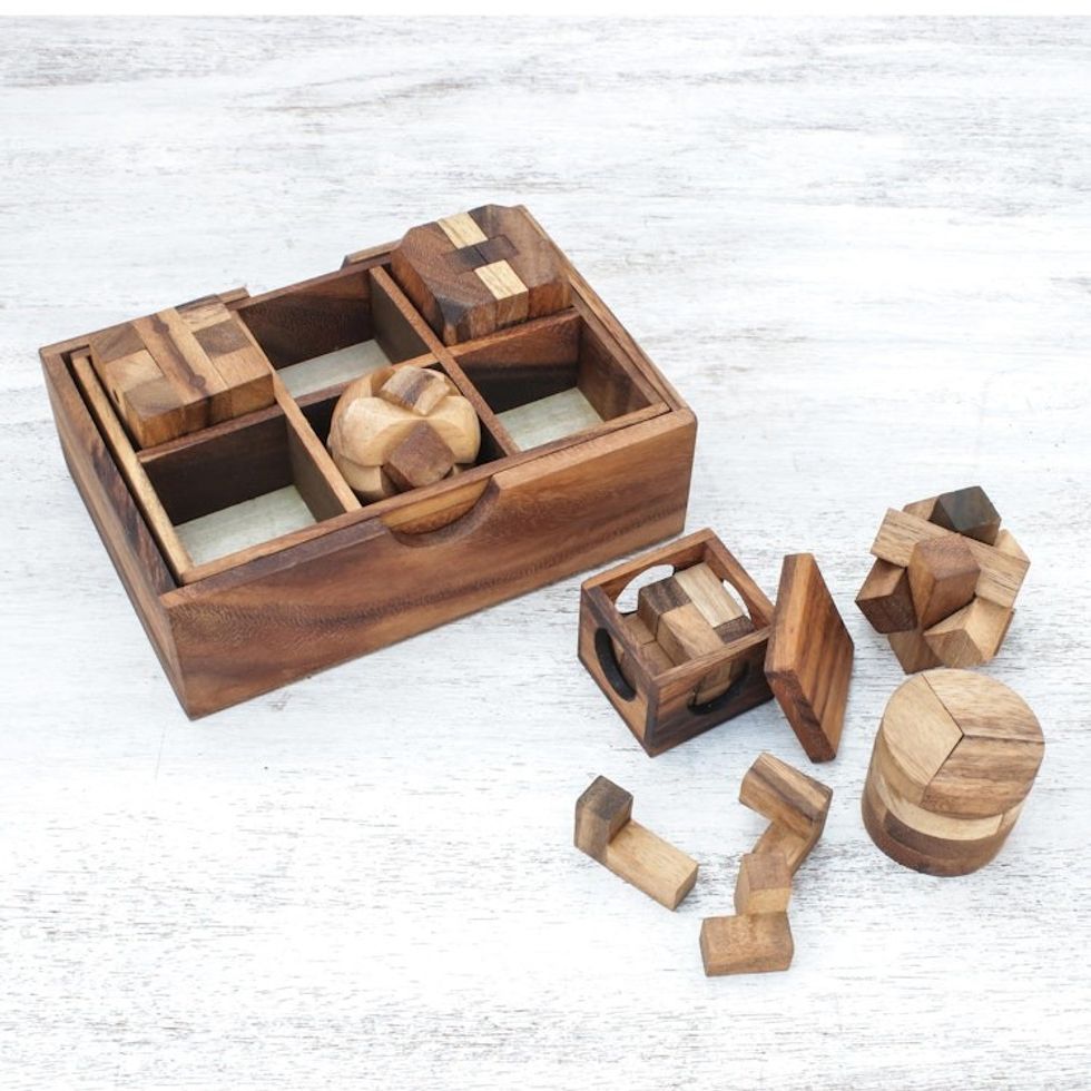 Raintree Wood Puzzle Set from Thailand 6 Piece 'Beautiful Challenge'