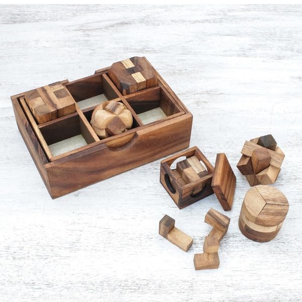 Alternate image for Raintree Wood Puzzle Set from Thailand 6 Piece Beautiful Challenge