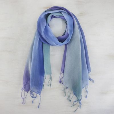 Alternate image for Handwoven Cotton Scarves in Cool Tones from Thailand Pair Summer Morning