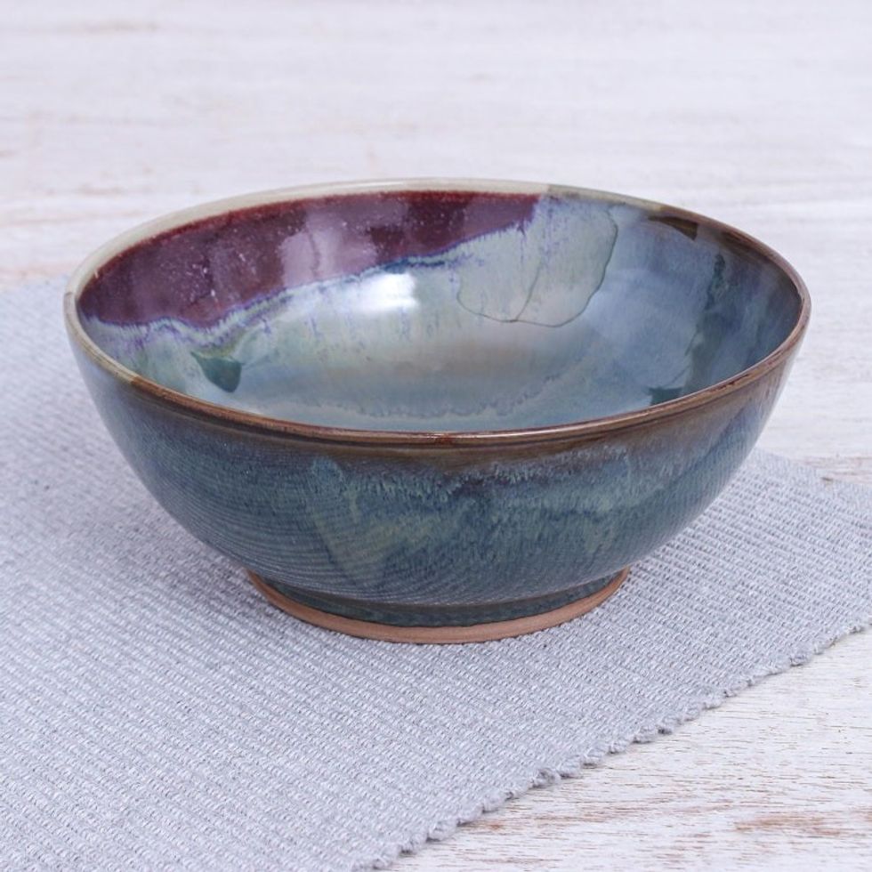 Hand Crafted Blue Ceramic Soup Bowl 'Happy Harvest'